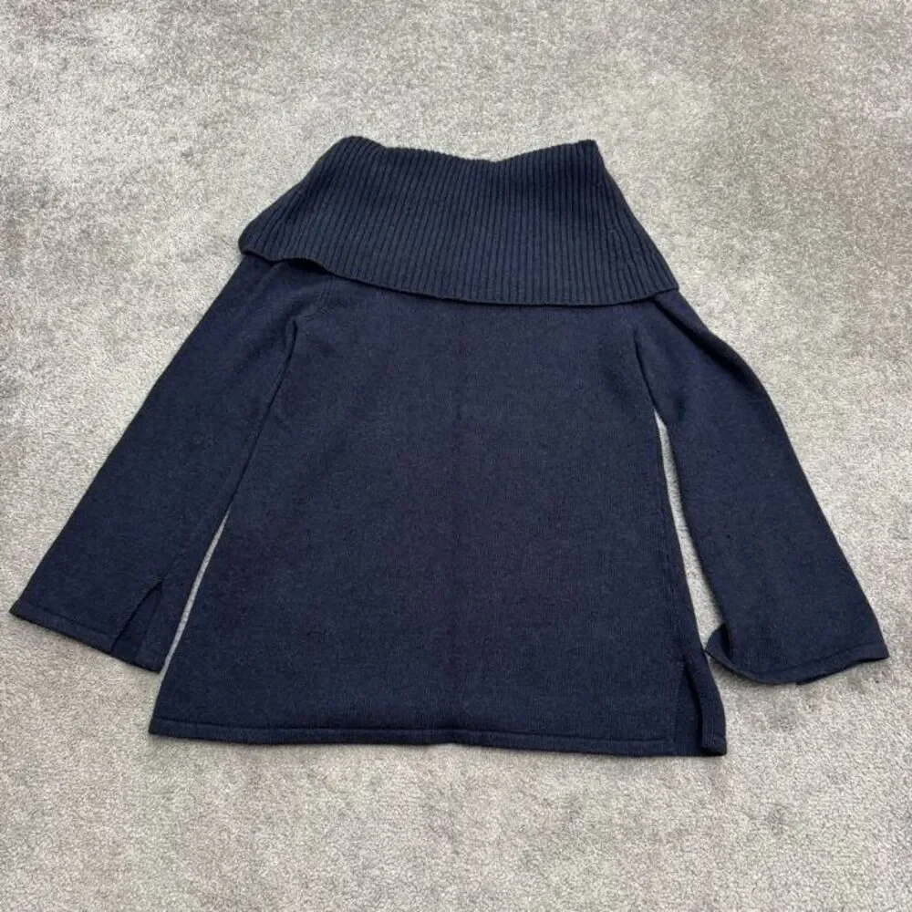 UGG Franca Funnel Off Shoulder Tunic Sweater Womens Large Navy Blue Wool Blend